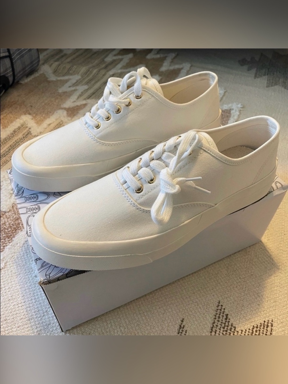 Maison Kitsune White Canvas Laced Sneakers